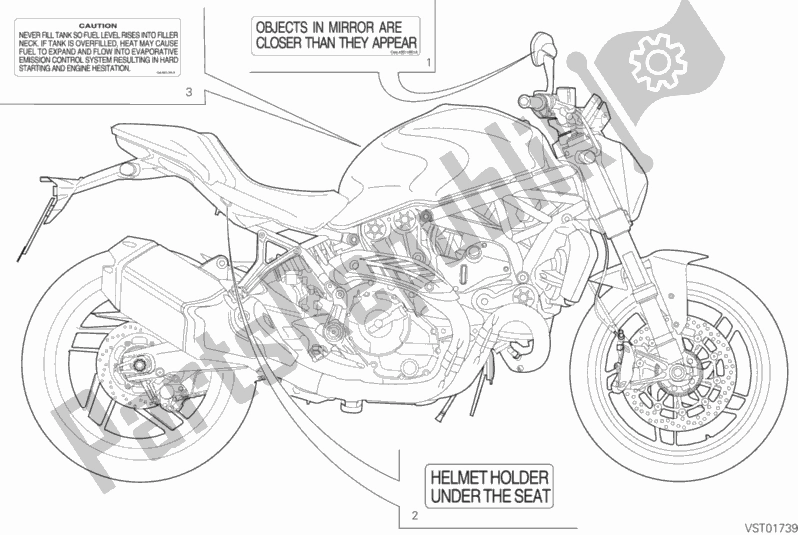 Todas as partes de Posizionamento Targhette do Ducati Monster 821 USA 2018